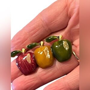 Picking apples brooch